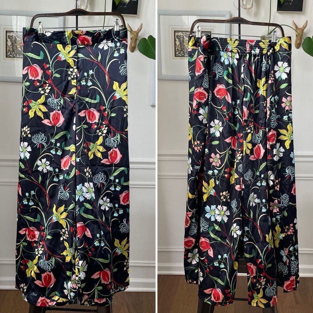 Castaluna Polyester Satin Floral Palazzo Wide Leg Pants 30W